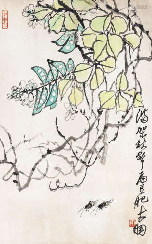 陈大羽（1912-2001） 满架秋声扁豆肥 立轴 设色纸本