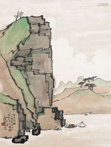 陈树人（1884-1948） 峡江渔艇 镜框 设色纸本 1947年作
