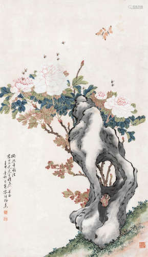 容祖椿（1872-1944） 富贵蜂拥长寿 镜心 设色纸本 1932年作