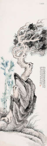 李研山（1898-1961） 柏石图 立轴 设色纸本 1930年作