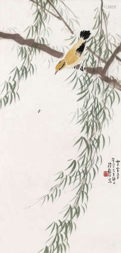 陈树人（1884-1948） 绿柳黄鹂 镜框 设色纸本 1948年作