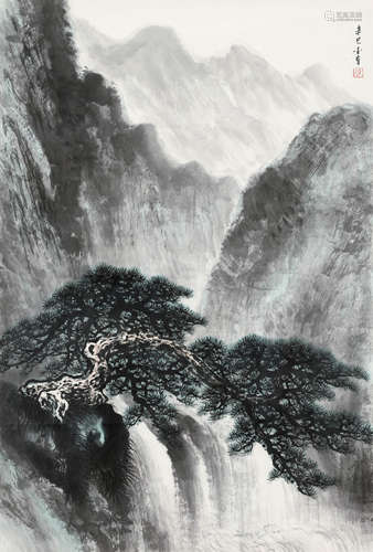 陈金章（b.1929） 松涛云壑 镜框 设色纸本 2001年作