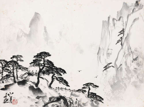 关山月（1912-2000） 黄山纪游 镜框 水墨纸本