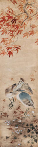 何磊（1916-1977） 枫叶双禽 立轴 设色纸本
