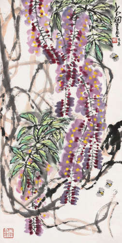 陈大羽（1912-2001） 紫藤蜜蜂 立轴 设色纸本 1979年作
