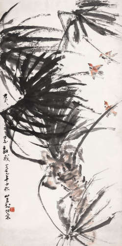 关山月（1912-2000） 棕榈麻雀 立轴 设色纸本 1959年作