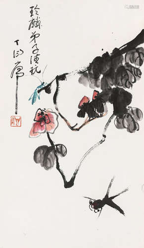 丁衍庸（1902-1978） 芙蓉金鱼 镜心 设色纸本