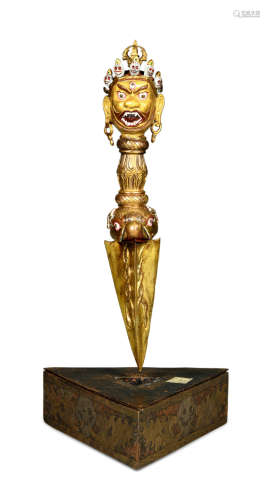 19世纪 铜鎏金普巴尔金刚杆