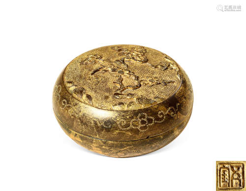 清中期 铜鎏金花鸟纹香盒