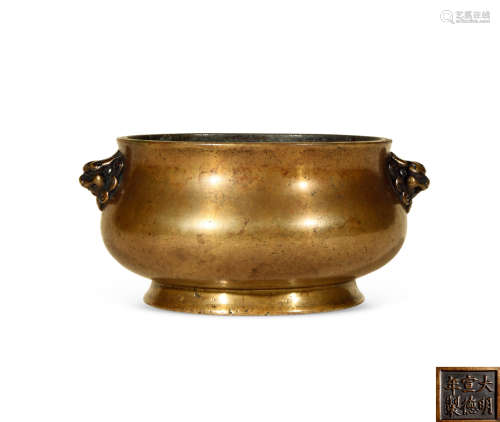 清中期 铜狻猊耳炉