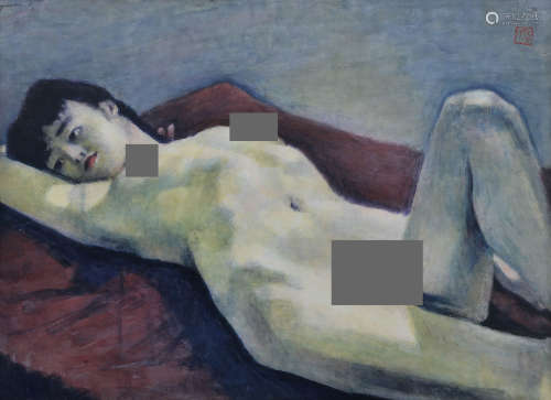 王肇民  WANG ZHAOMIN (1908-2003) 侧卧的女人体 1992 纸本水彩