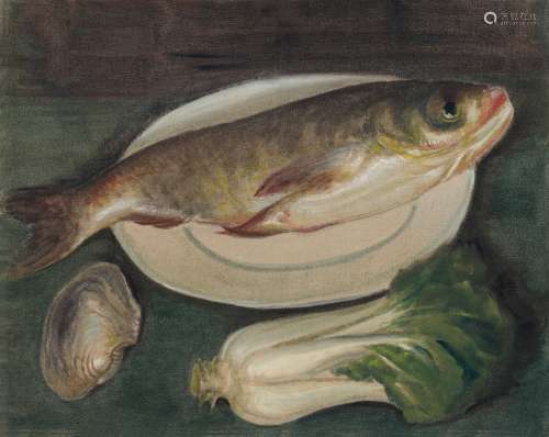 李铁夫  LEE TIEFU (1871-1952) 白菜胖头鱼 1947-1948 布面油画
