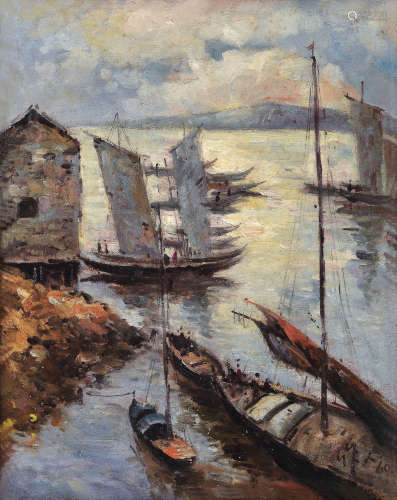 吴作人  WU ZUOREN (1908-1997) 渔帆夕照 1960 布面油画