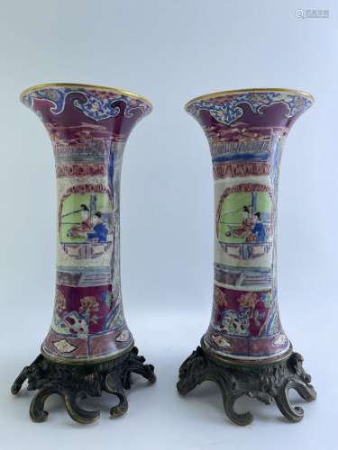 A pair of Gu-type famille rose vases, YongZheng Pr.