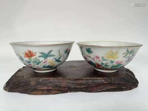 A pair of famille rose bowls,  Qing Dynasty Pr.