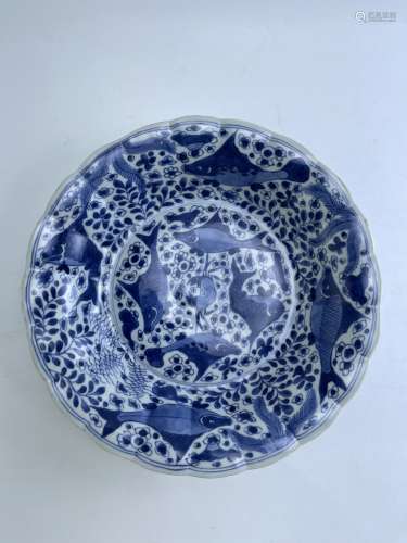 A large blue&white platter, Qing Dynasty Pr.