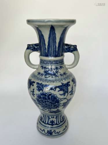 A double eared blue&white vase, Ming Dynasty Pr.