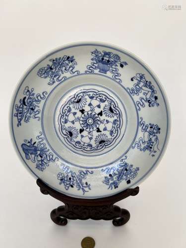 A blue&white dish, marked, Qing Dynasty Pr.