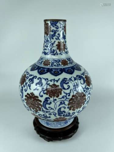 An underglaze red vase, marked, Qing Dynasty Pr.