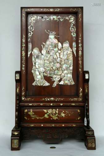 A Chinese rosewood TABLE SCREEN, Qing Dynasty