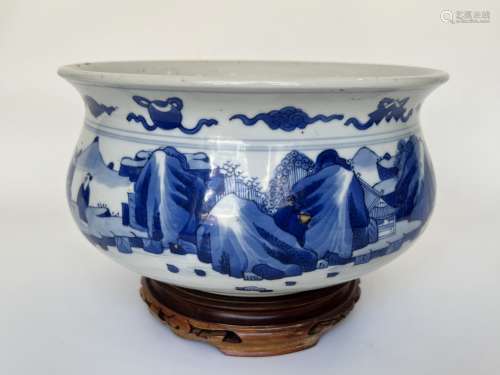 A blue&white water pot, KangXi Pr.