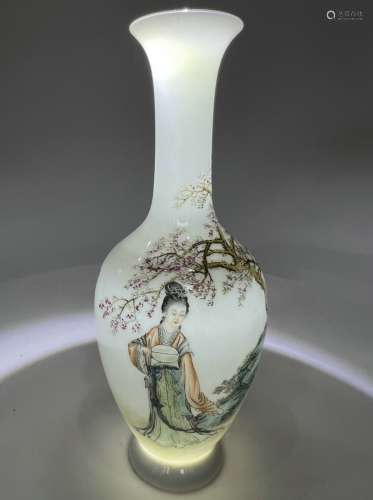 A fine famille rose eggshell Mei-ping vase, marked.