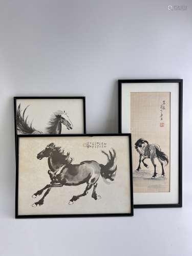 3x Oriental Horse Pictures, unkown age.