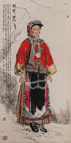 A CHINESE PAINTING OF STANDING SCROLL, MARKED BY HEJIAYING