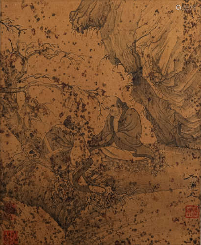 A CHINESE PAINTING SILK HEART, MARKED BY SHI TAO