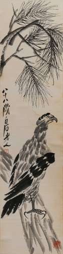 A CHINESE PAINTING OF STANDING SCROLL OF EAGLE AND PINE TREE...