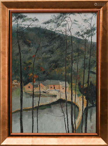 AN OIL PAINTING MARKED BY WUGUANZHONG