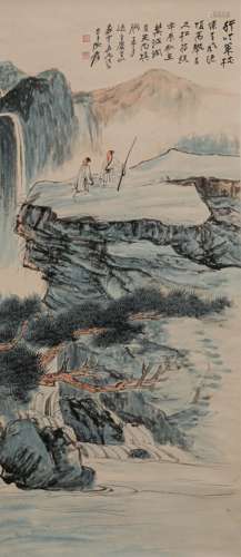 A CHINESE PAINTING OF STANDING SCROLL OF LANDSCAPE, MARKED B...