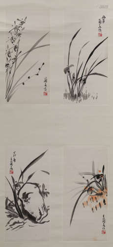 A CHINESE FOUR PIECES OF ORCHID PAINTING OF STANDING SCROLL,...