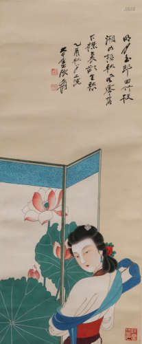 A CHINESE PAINTING OF STANDING SCROLL , MARKED BY ZHANGDAQIA...