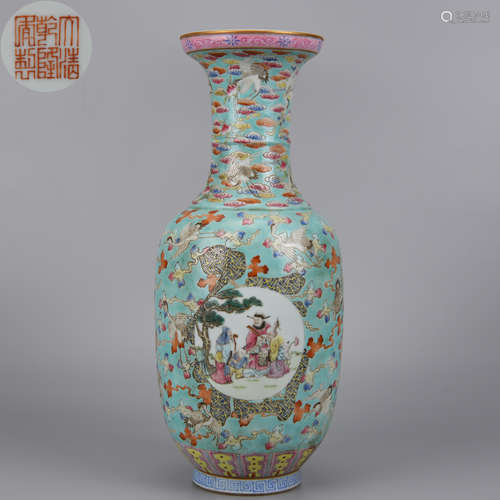 A FAMILLE ROSE CLOUD AND CRANE FIGURE VASE