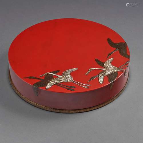 A ROUND LACQUER SUZURIBAKO (WRITING BOX) EDO PERIOD (19TH CE...