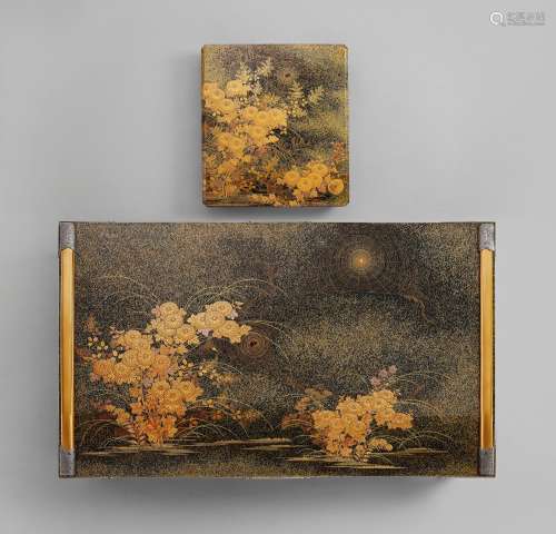 A LACQUER WRITING BOX ( SUZURIBAKO ) AND MATCHING WRITING TA...