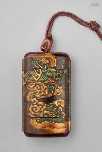 A RARE LARGE LACQUER FOUR-CASE INRO EDO PERIOD (17TH CENTURY...