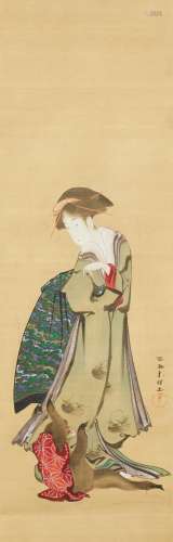 HISHIKAWA SORI (ACT. C.1797-1813) Beauty with a Monkey