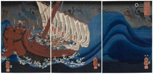 UTAGAWA KUNIYOSHI (1797-1861) The Ghosts of the Taira Attack...