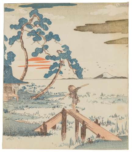 ATTRIBUTED TO UTAGAWA KUNIYOSHI (1797-1861) Man crossing a f...