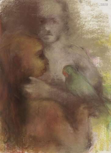 GURCHARAN SINGH (B. 1949) Untitled (Figures with Parrot)