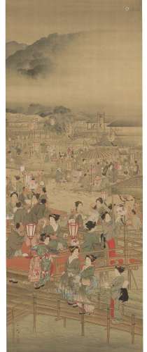 HASEGAWA GYOKUHO (1822-1879)Kamogawa noryo zu (Cooling at Ka...