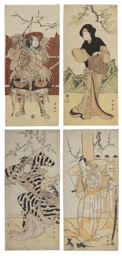 KATSUKAWA SHUNEI (1762-1819)A group of four actor prints