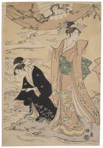 CHOBUNSAI EISHI (1756-1829)Two beauties by stream