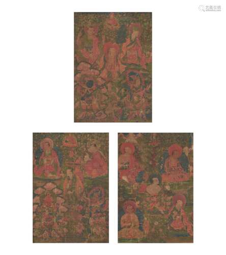THREE PAINTINGS FROM AN ARHAT SET TIBET, 18TH CENTURY