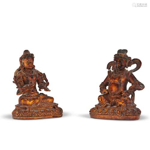 TWO GILT-LACQUERED WOOD FIGURES OF DEITIES CHINA, BEIJING, 1...