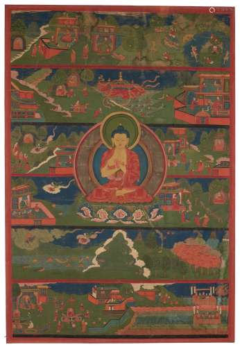 A PAINTING OF BUDDHA SHAKYAMUNI TIBET, 18TH CENTURY