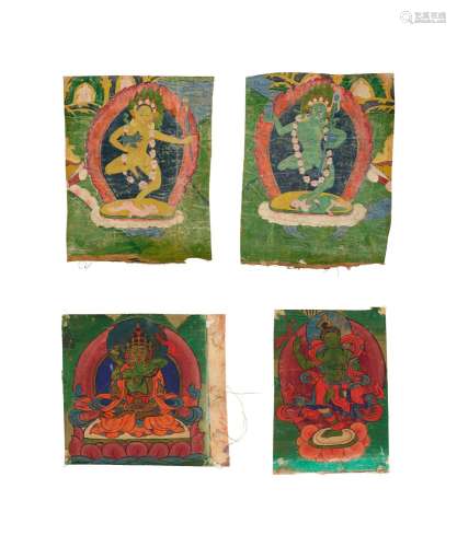 A GROUP OF FOUR PAINTING FRAGMENTS TIBET, 19TH CENTURY