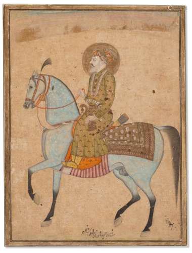 AN EQUESTRIAN PORTRAIT OF SHAH JAHAN INDIA, MUGHAL, 18TH CEN...